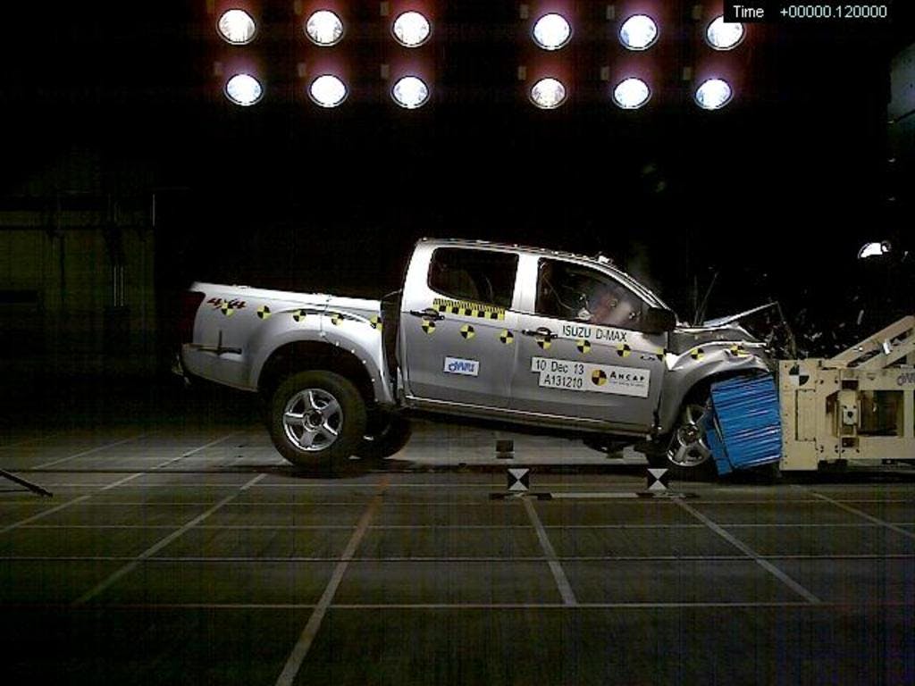 The ANCAP safety rating for the Isuzu MU-X (2013 – March 2017) is based on crash tests of the Isuzu D-Max.  Isuzu D-Max pictured (frontal offset test at 64km/h).