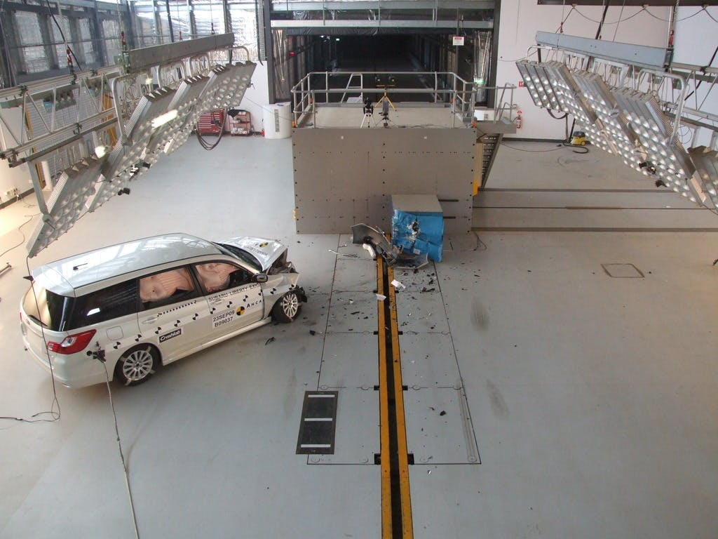 Subaru Liberty Exiga (2009 – December 2014) aftermath of frontal offset test at 64km/h