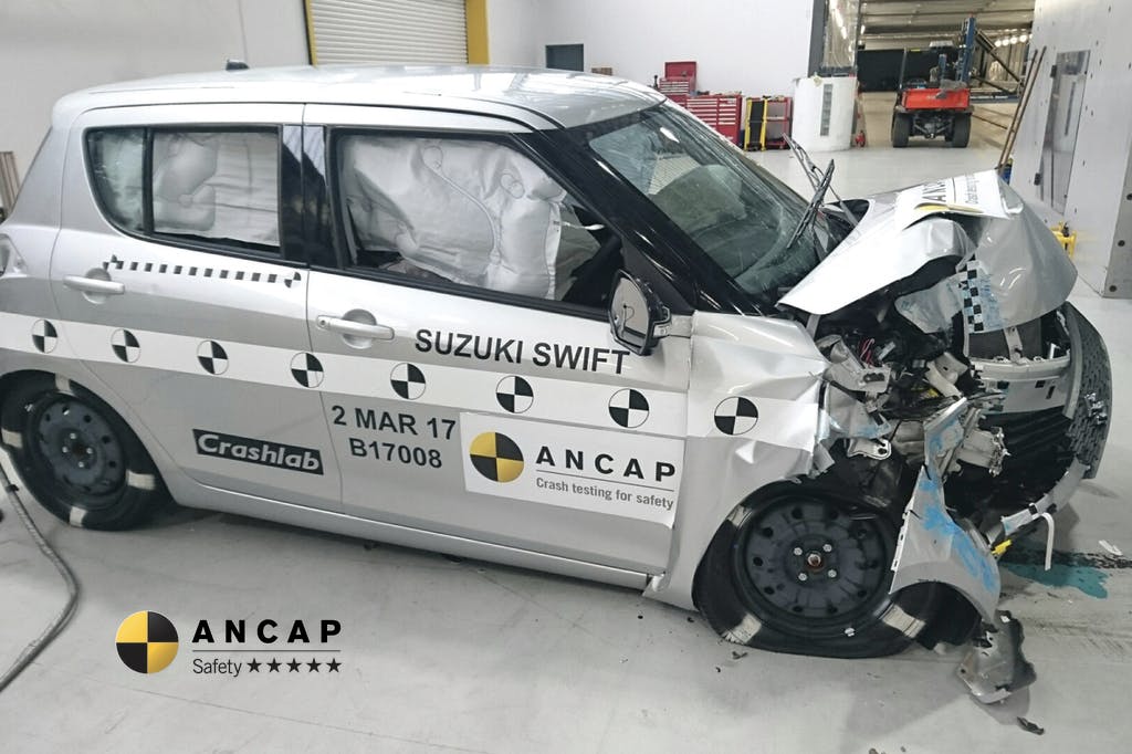 Suzuki Swift (2011 – May 2017) audit test. Frontal offset test at 64km/h. 