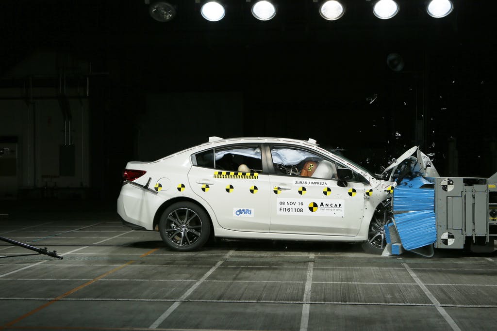 The ANCAP safety rating for the Subaru XV (May 2017 – onwards) is based on crash tests of the Subaru Impreza.  Subaru Impreza crash test pictured (frontal offset test at 64km/h). 