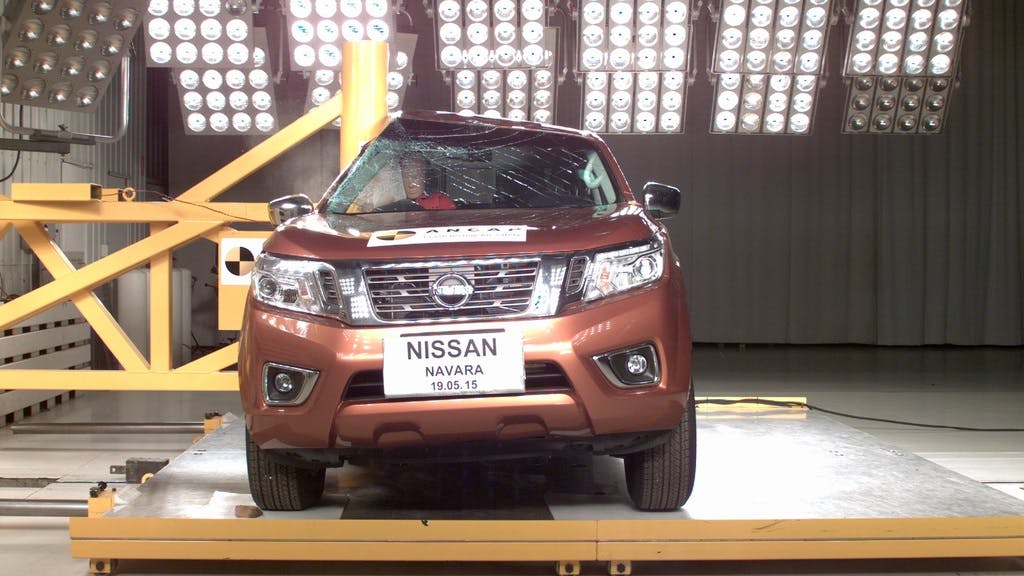 The ANCAP safety rating for Nissan NP300 Navara single cab variants (July 2015 – Nov 2020) is based on crash tests of the Nissan Navara dual cab.   Nissan Navara dual cab pictured (pole test at 29km/h).