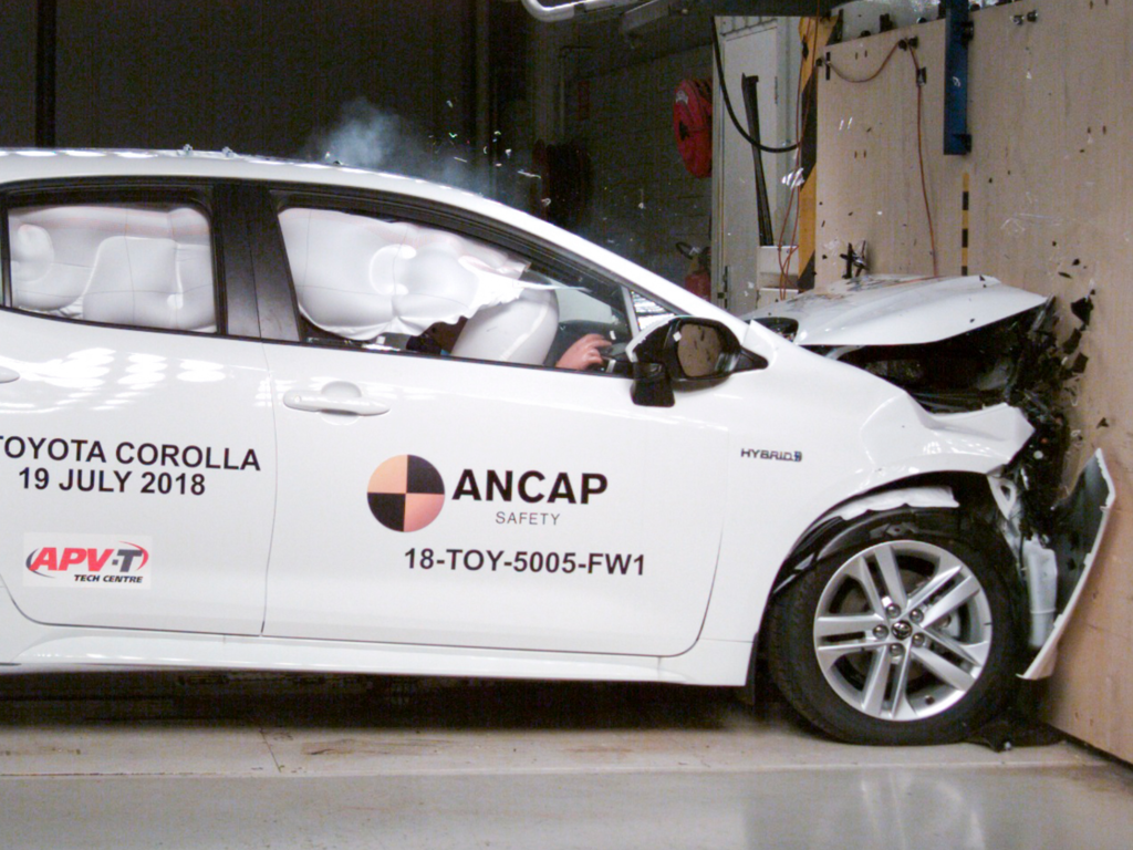 The ANCAP safety rating for the Toyota Corolla sedan (Nov 2019 – onwards) is based on crash tests of the Toyota Corolla hatch. Toyota Corolla hatch pictured (full width frontal test at 50km/h).