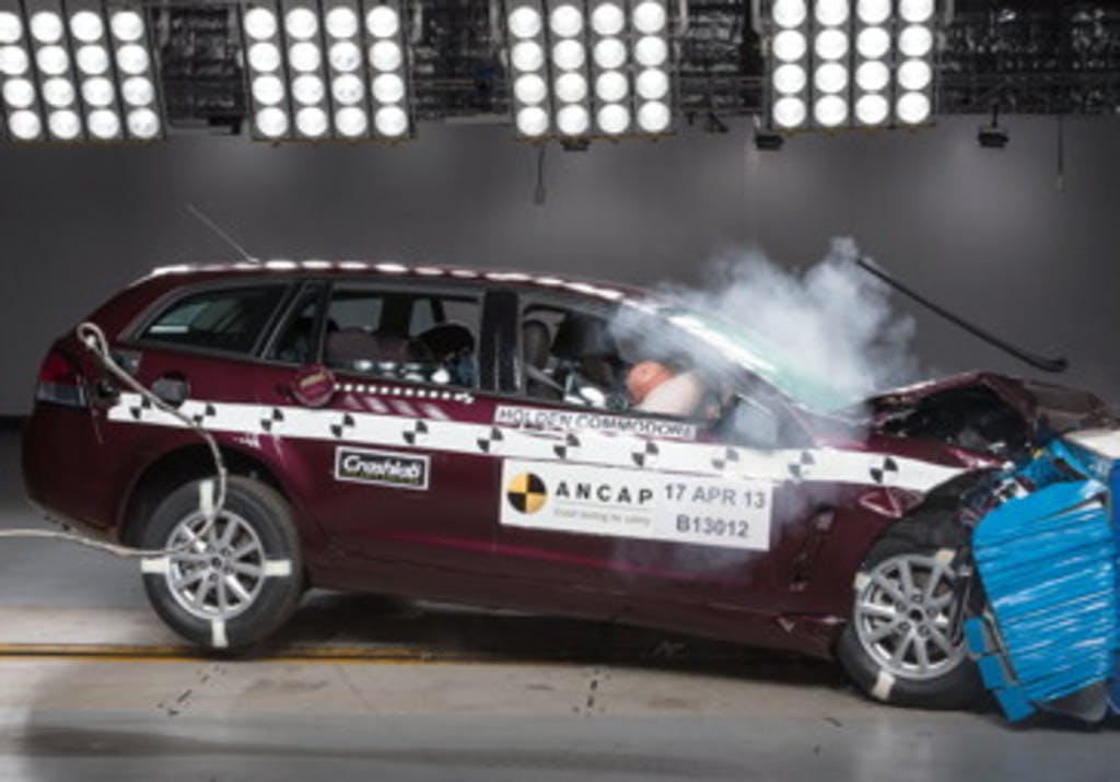 The ANCAP safety rating for the Holden Commodore Ute (2013 – onward) is based on crash tests of the Holden Commodore sedan and wagon.  Holden Commodore wagon pictured (frontal offset test at 64km/h).