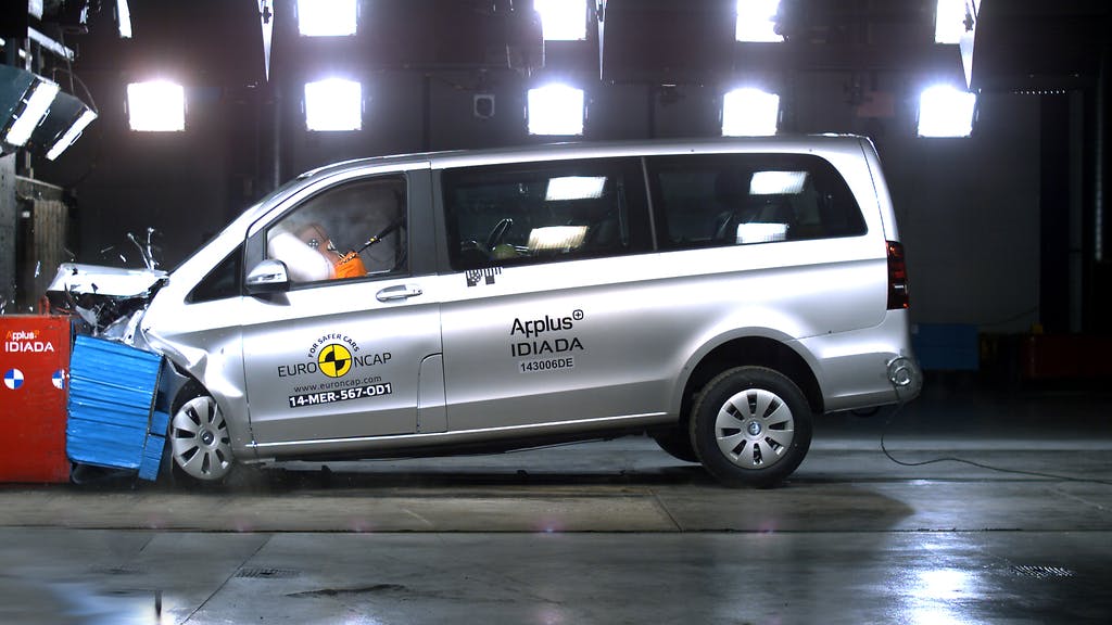 The ANCAP safety rating for the Mercedes-Benz Vito (Jul 2015 – Jul 2016) is based on crash tests of the Mercedes-Benz V-Class. Mercedes-Benz V-Class pictured (frontal offset test at 56km/h).