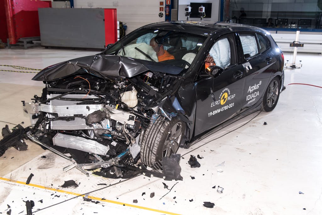 The ANCAP safety rating for the BMW 2 Series Gran Coupé (Feb 2020 – onwards) is based on crash tests of the BMW 1 Series. BMW 1 Series pictured (frontal offset test at 64km/h).